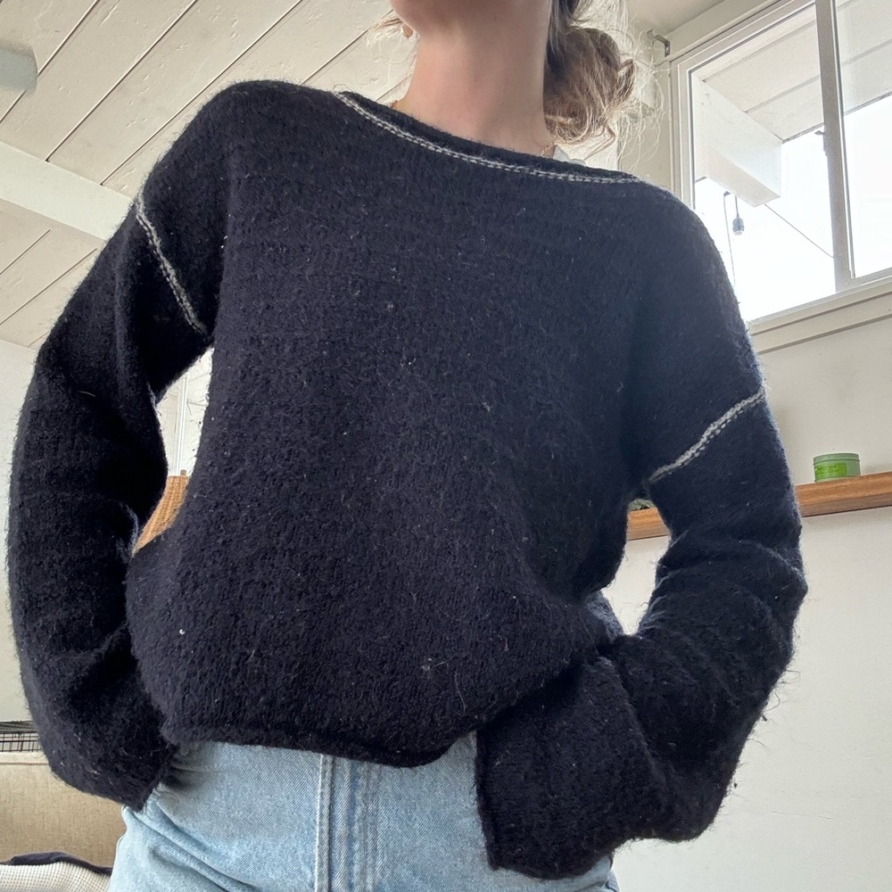 Rhythm Black Crew Neck Sweater Cozy Knit